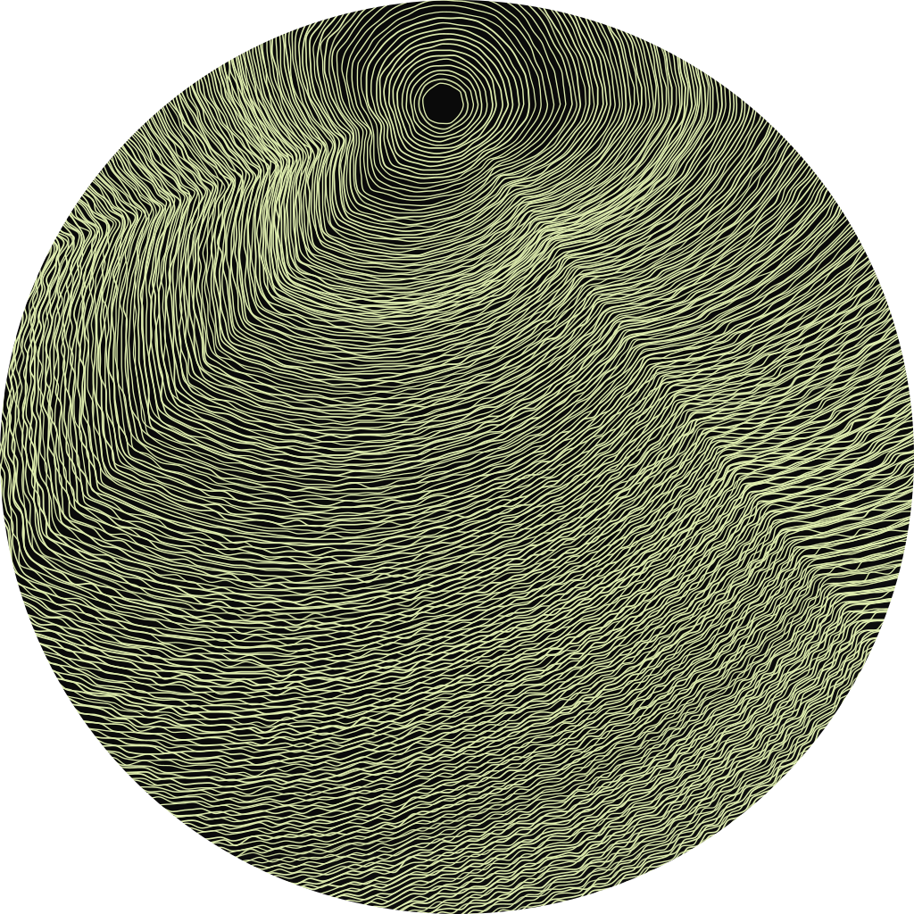 Dendro in bright phosphor yellow showing a single concentric circular tree ring pattern, starting at the top center, with radiating lines from one central point.